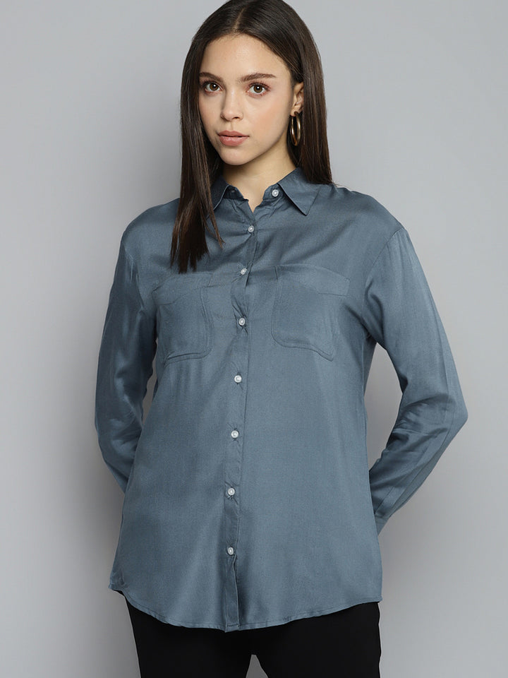 DENNISON Women Grey Solid Casual Shirt