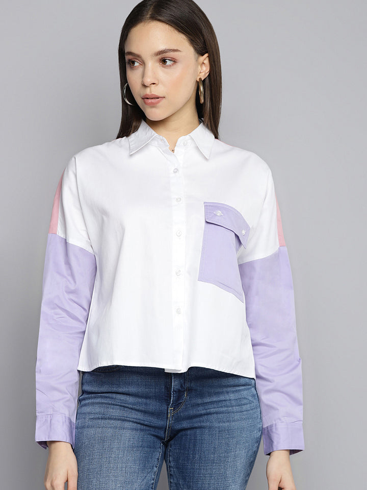DENNISON Women White Colourblocked Casual Shirt