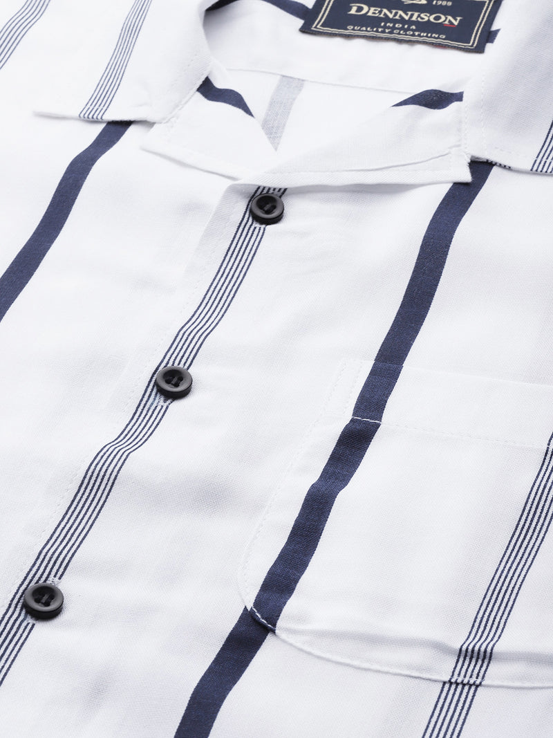 Men White Smart Slim Fit Vertical Stripes Opaque Casual Shirt with Chest Pocket