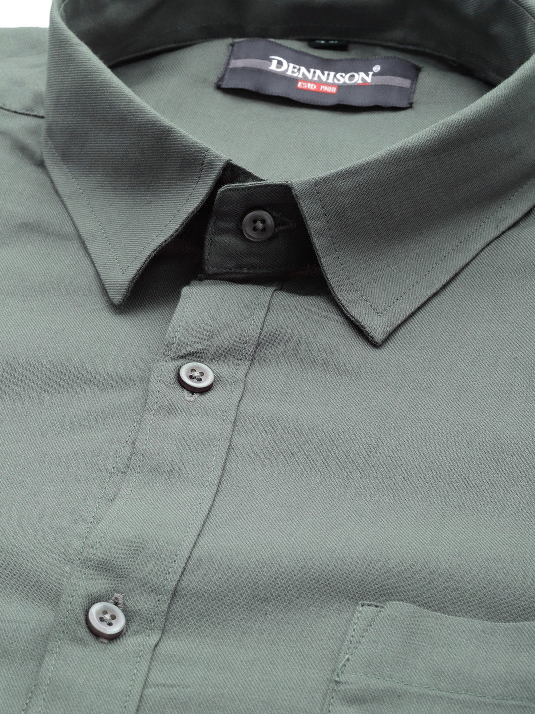 Men Olive Green Smart Slim Fit Pure Cotton Opaque Formal Shirt