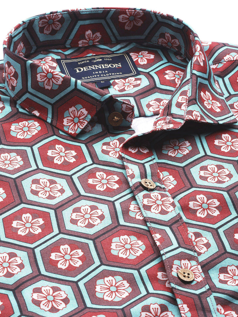 Men Brown Comfort Fit Printed Casual Shirt