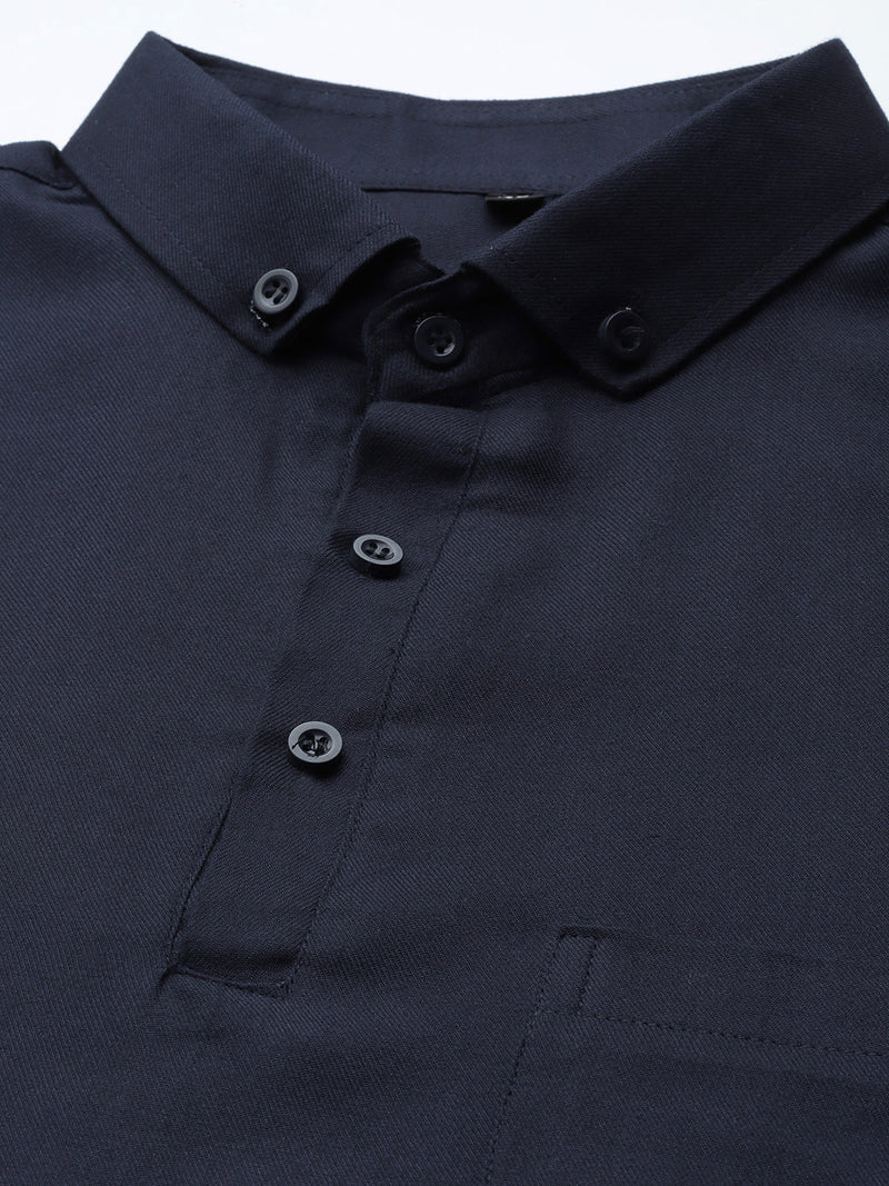 Men Navy Blue Smart Slim Fit Polo Shirt