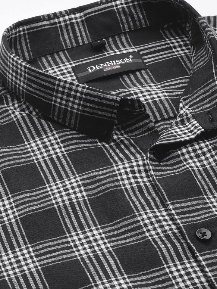 Men Plus Size Black Smart Checked Casual Shirt