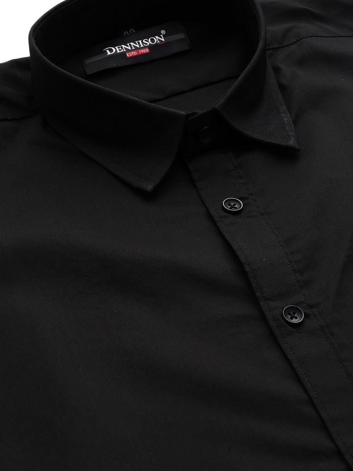 Men Black Solid Smart Slim Fit Stretchable Lycra Formal Shirt