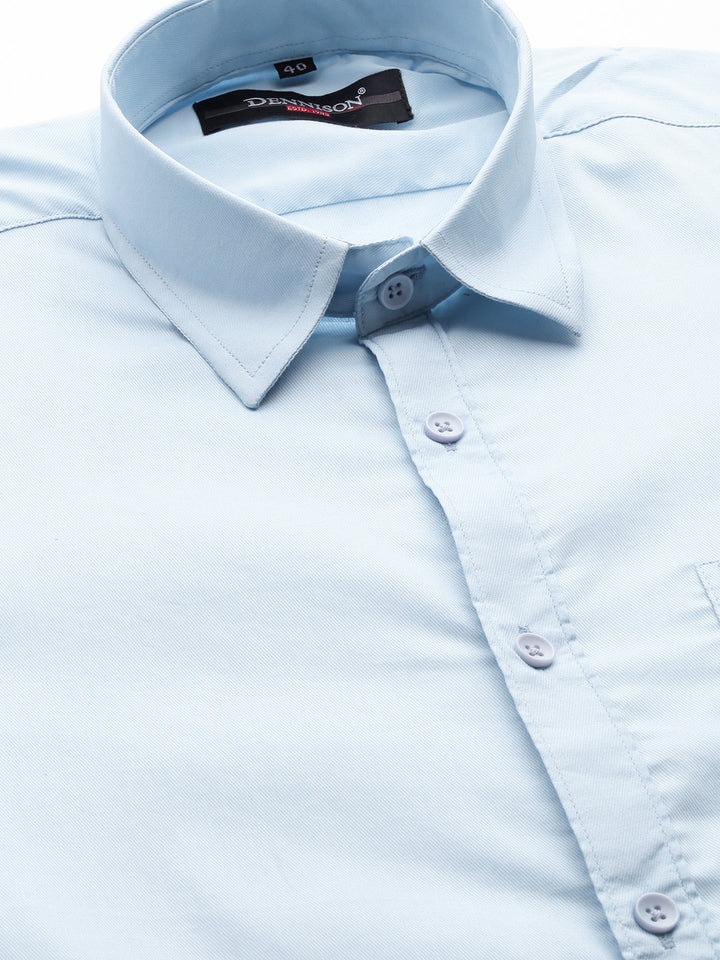 Men Blue Solid Smart Slim Fit Stretchable Lycra Formal Shirt