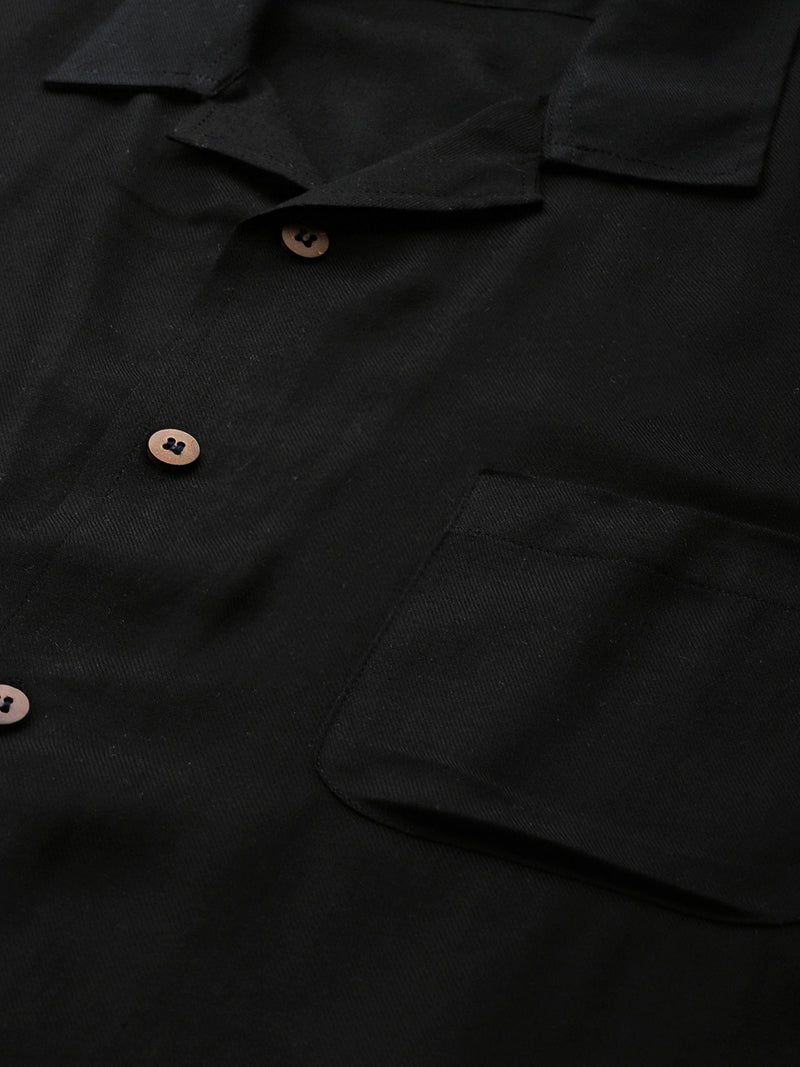 Men Black Cotton Twill Weave Slim Fit Casual Shirt