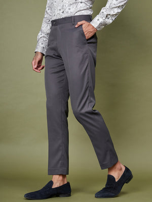 DENNISON Charcoal Men Flat-Front Mid-Rise Regular Trousers