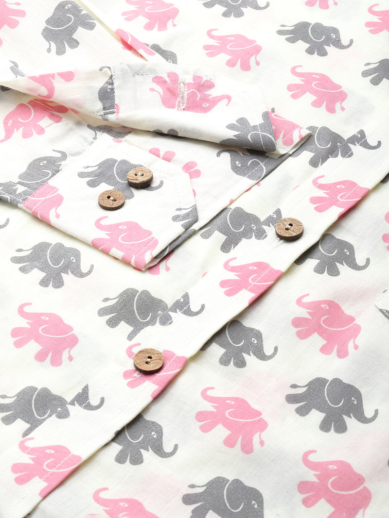 DENNISON Men Cream-Coloured Block Printed Shirt