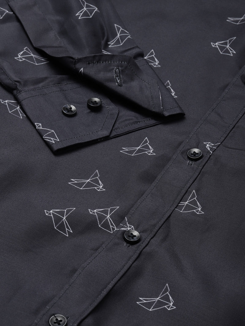 Navy Blue: Smart Slim Fit Printed Formal Shirt