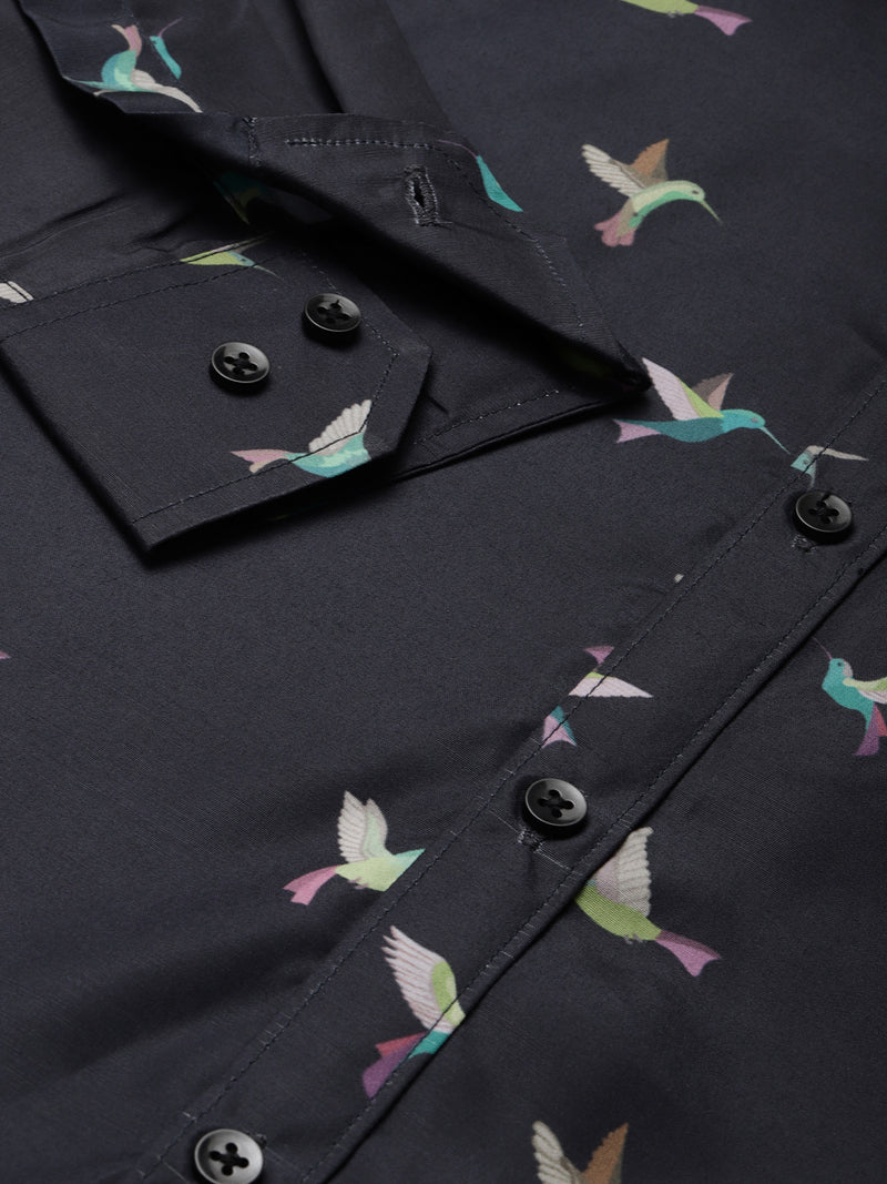 Men Navy Blue Smart Slim Fit Printed Formal Shirt