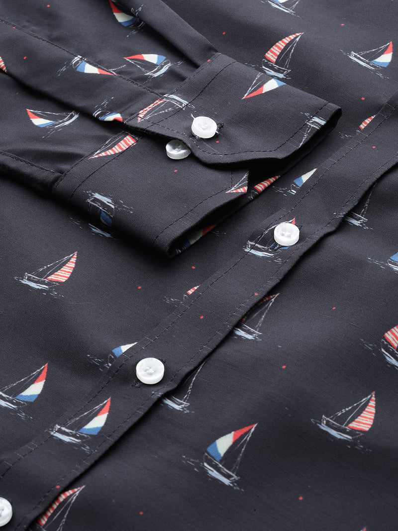 Navy Blue: Conversational Printed Formal Shirt