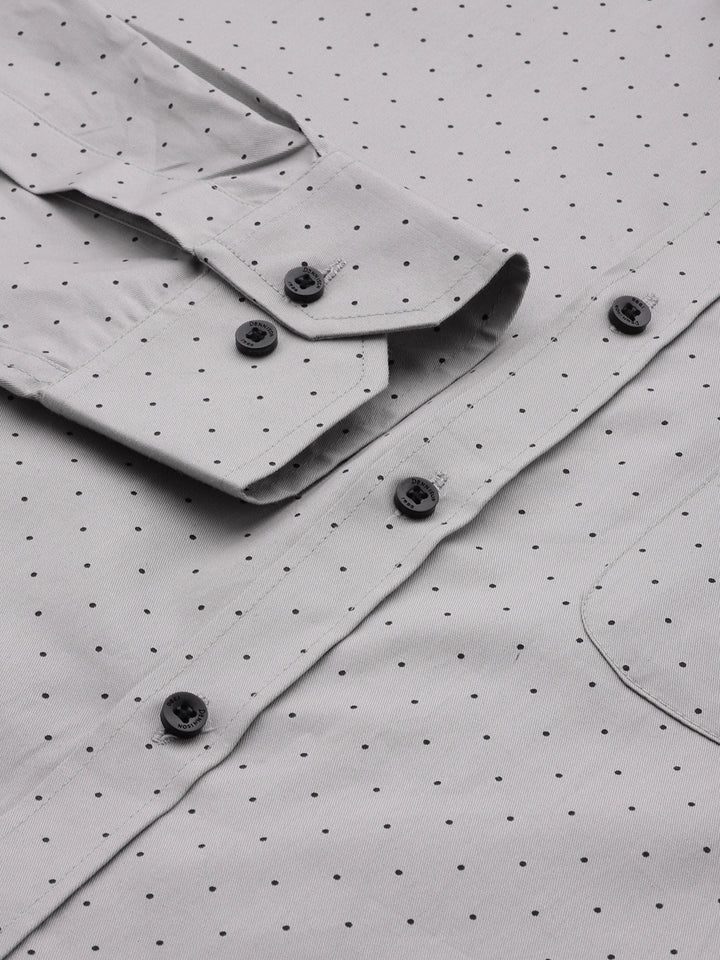 DENNISON Men Grey Smart Polka Dots Printed Formal Shirt