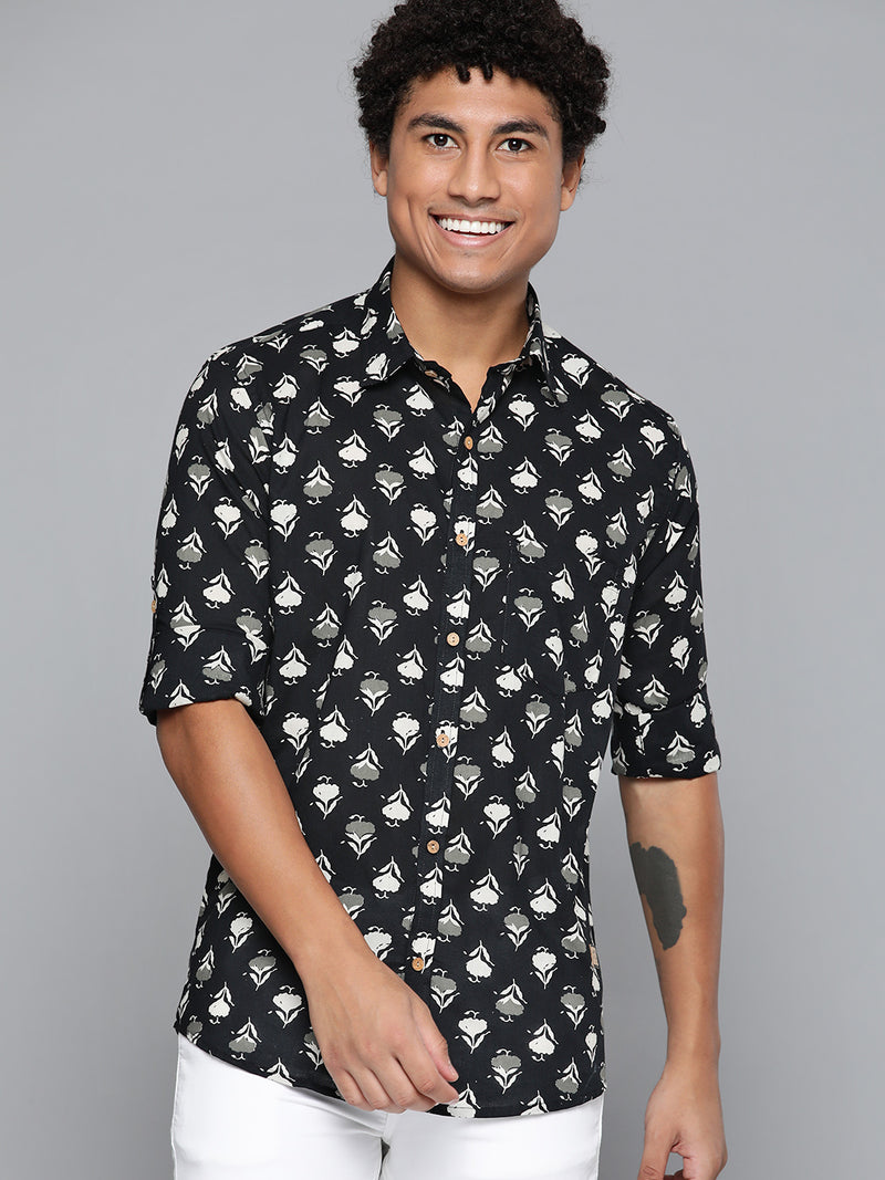DENNISON Men Black Block Printed Shirt