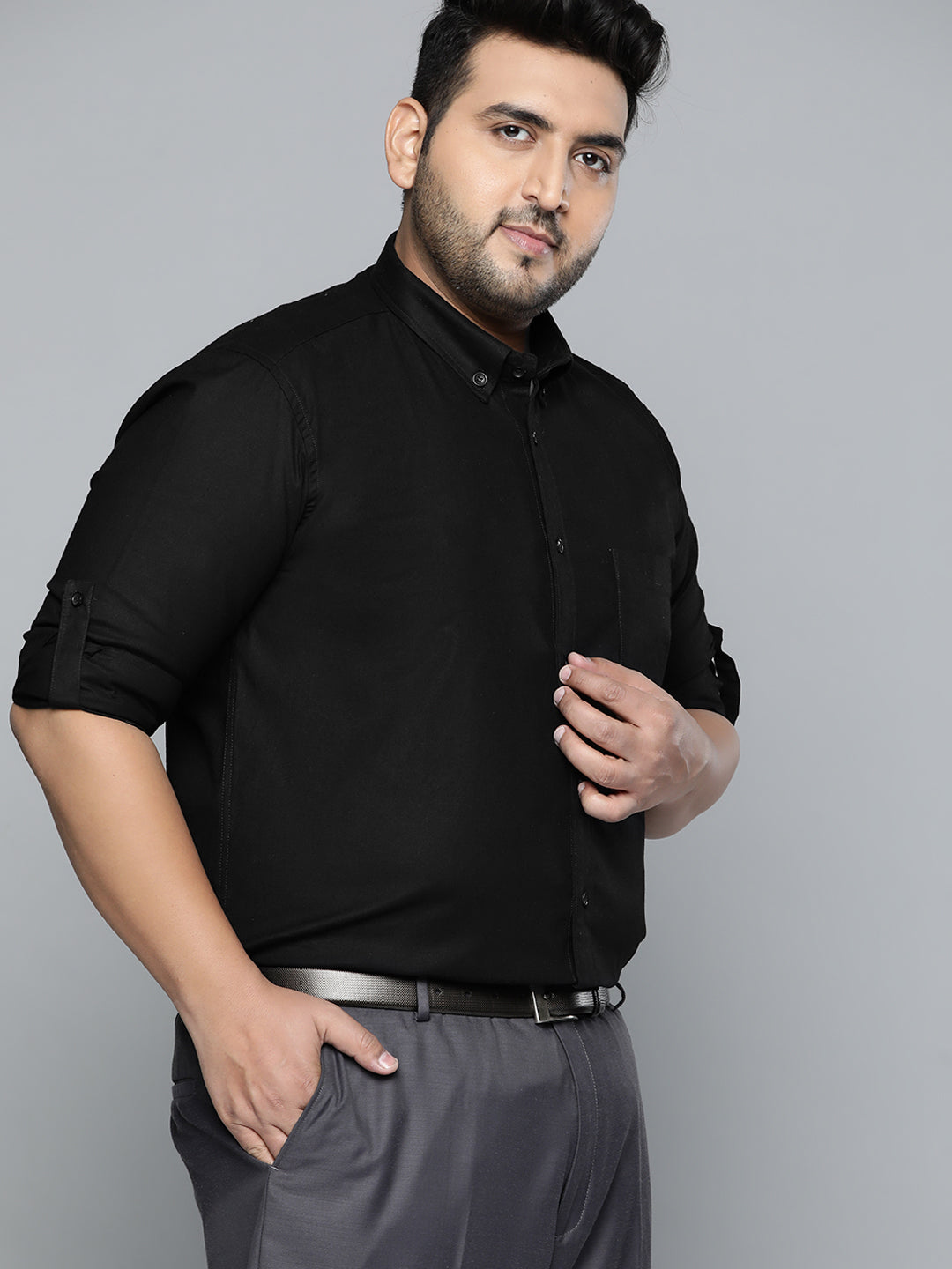 Men Black Smart Slim Fit Strechable Lycra Formal Plus Size Shirt