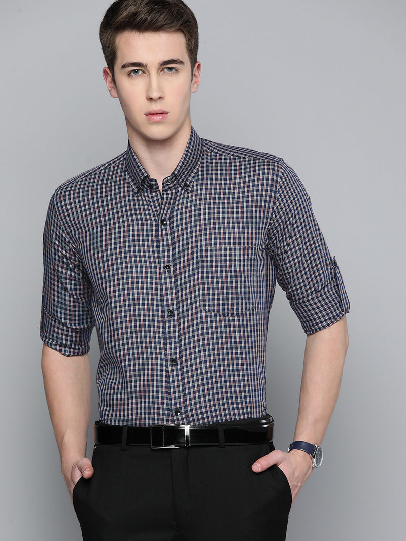 Men Smart Slim Fit Gingham Checks Formal Shirt