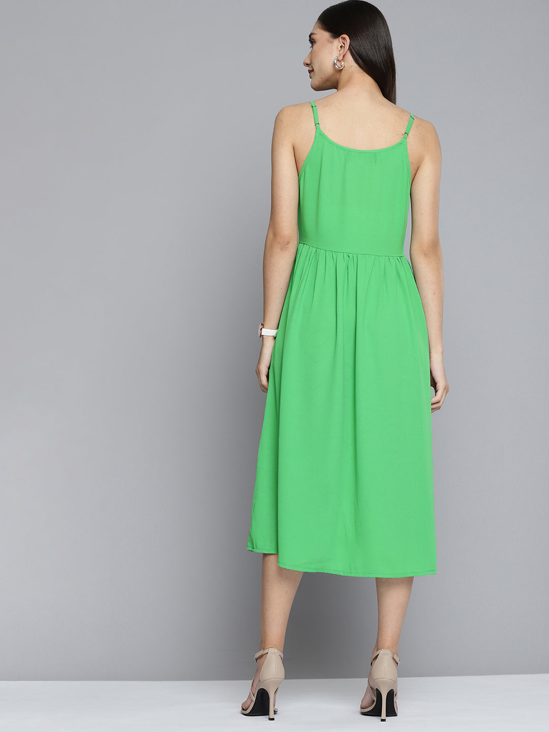 Green Crepe A-Line Dress