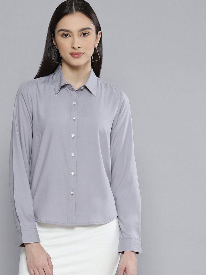 DENNISON Women Grey Solid Formal Shirt