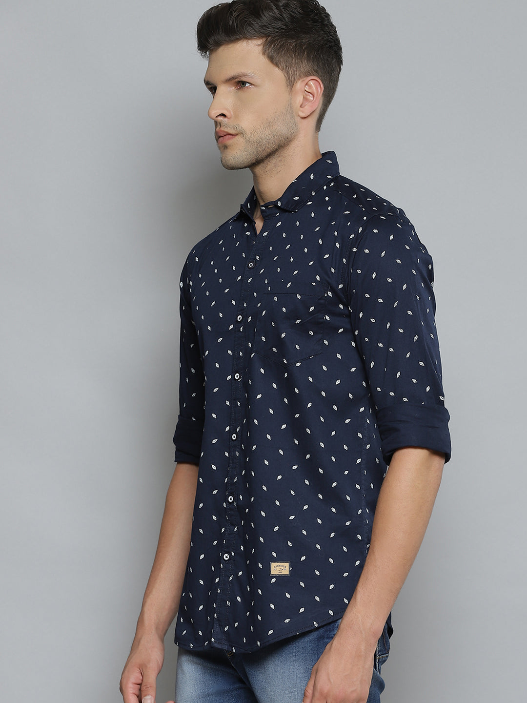 Men Navy Blue Smart Slim Fit Opaque Printed Casual Shirt