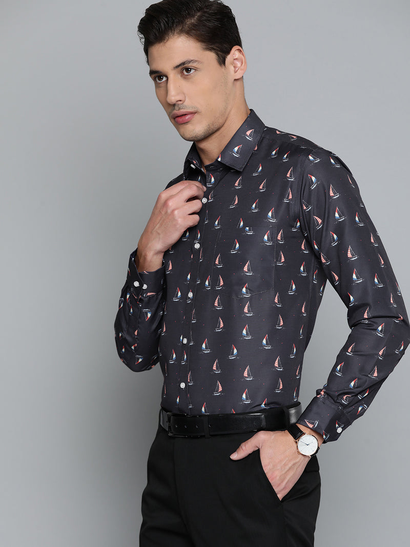 Navy Blue: Conversational Printed Formal Shirt