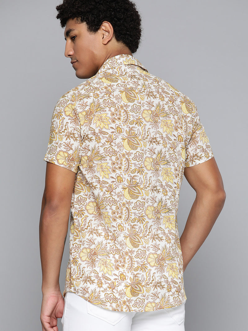 White: Half Sleeves Casual Block Printed Shirt