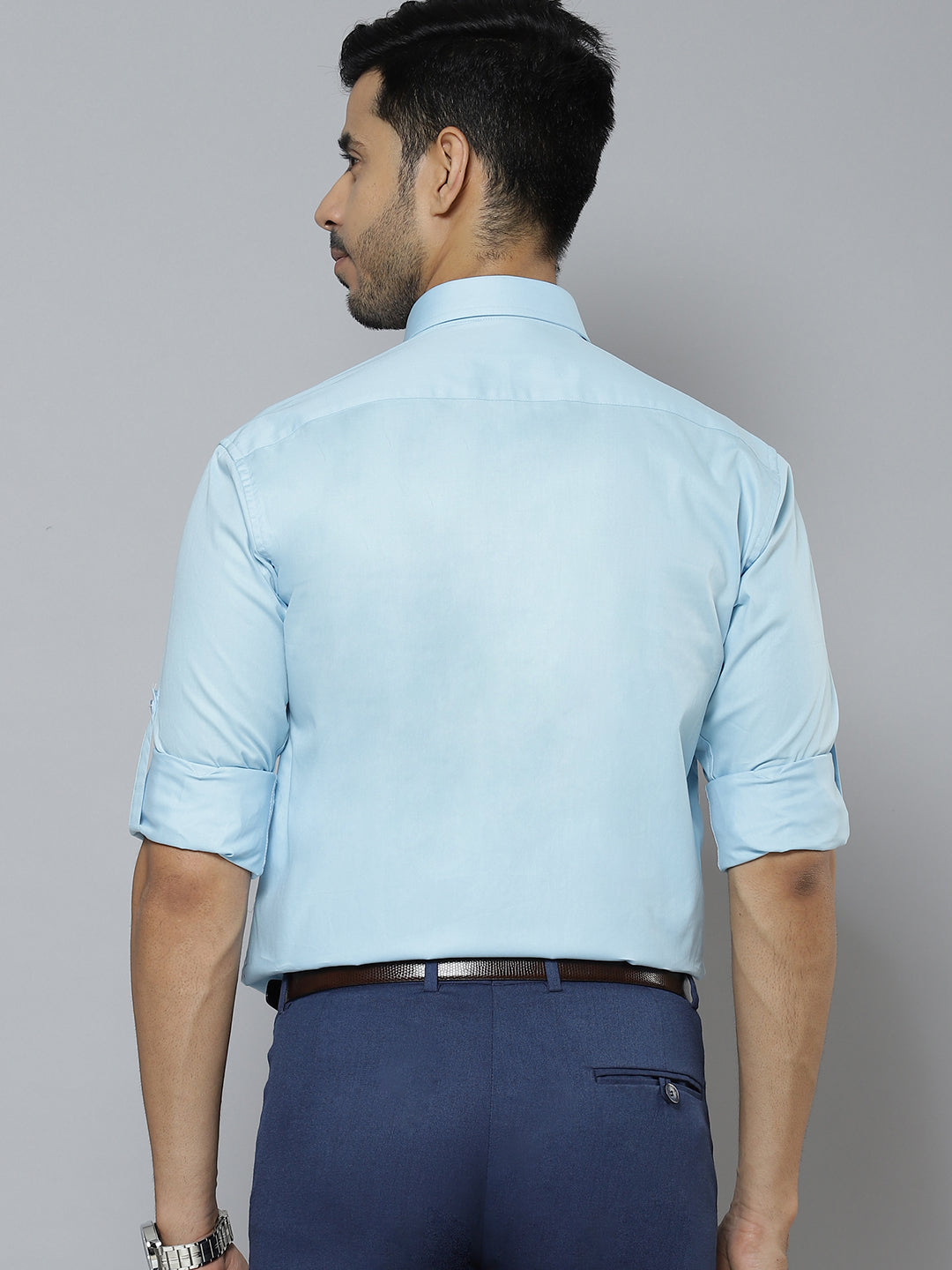 Men Blue Solid Smart Slim Fit Water Repellent Shirt