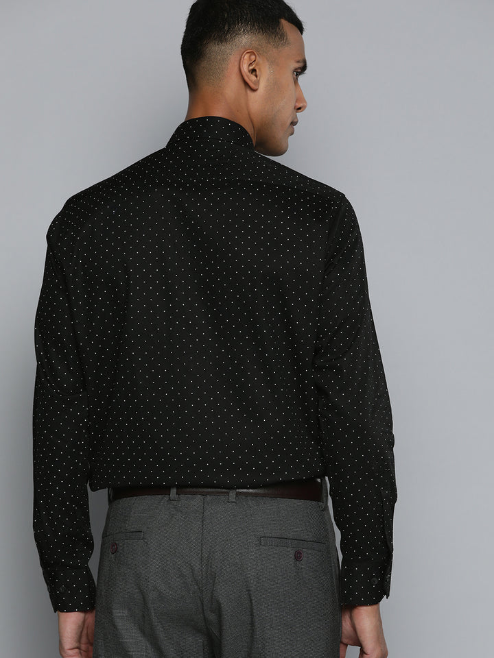 DENNISON Men Black Smart Polka Dots Printed Formal Shirt