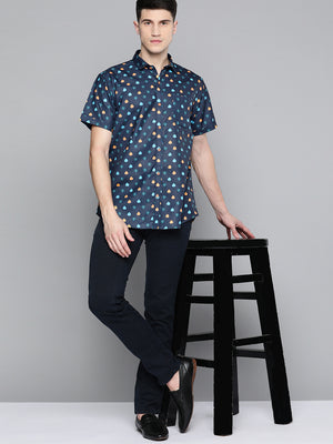 Men Navy Blue Comfort Fit Printed Casual Shirt