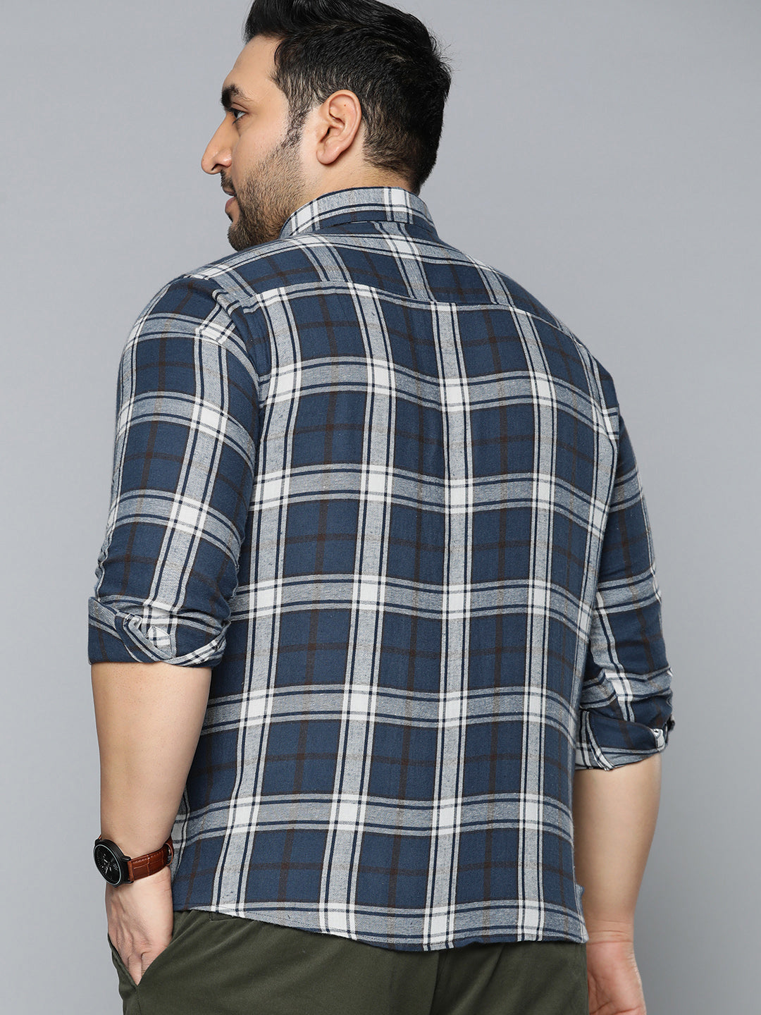 Men Plus Size Smart Tartan Checked Casual Shirt