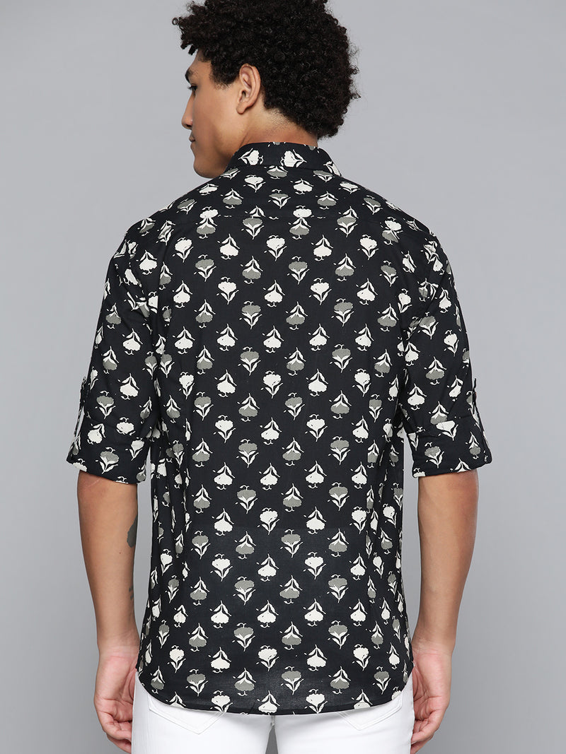 DENNISON Men Black Block Printed Shirt