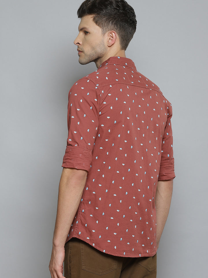 Men Maroon Printed Smart Slim Fit Opaque Casual Shirt