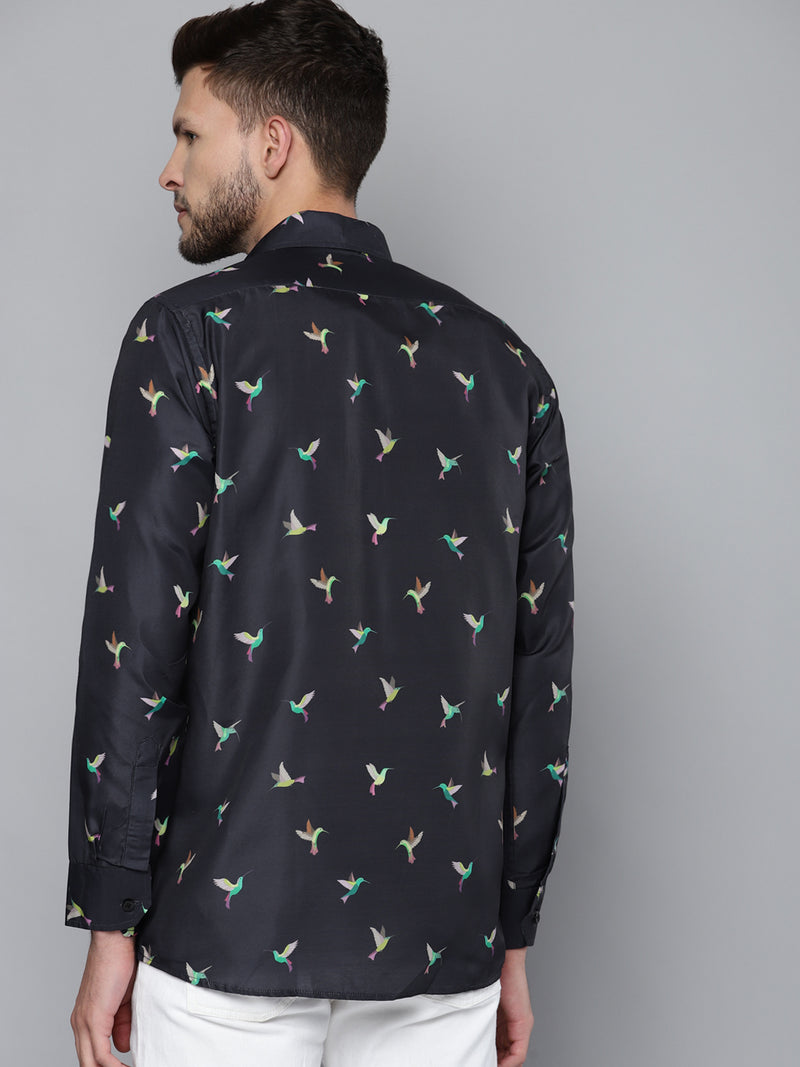 Men Navy Blue Smart Slim Fit Printed Formal Shirt