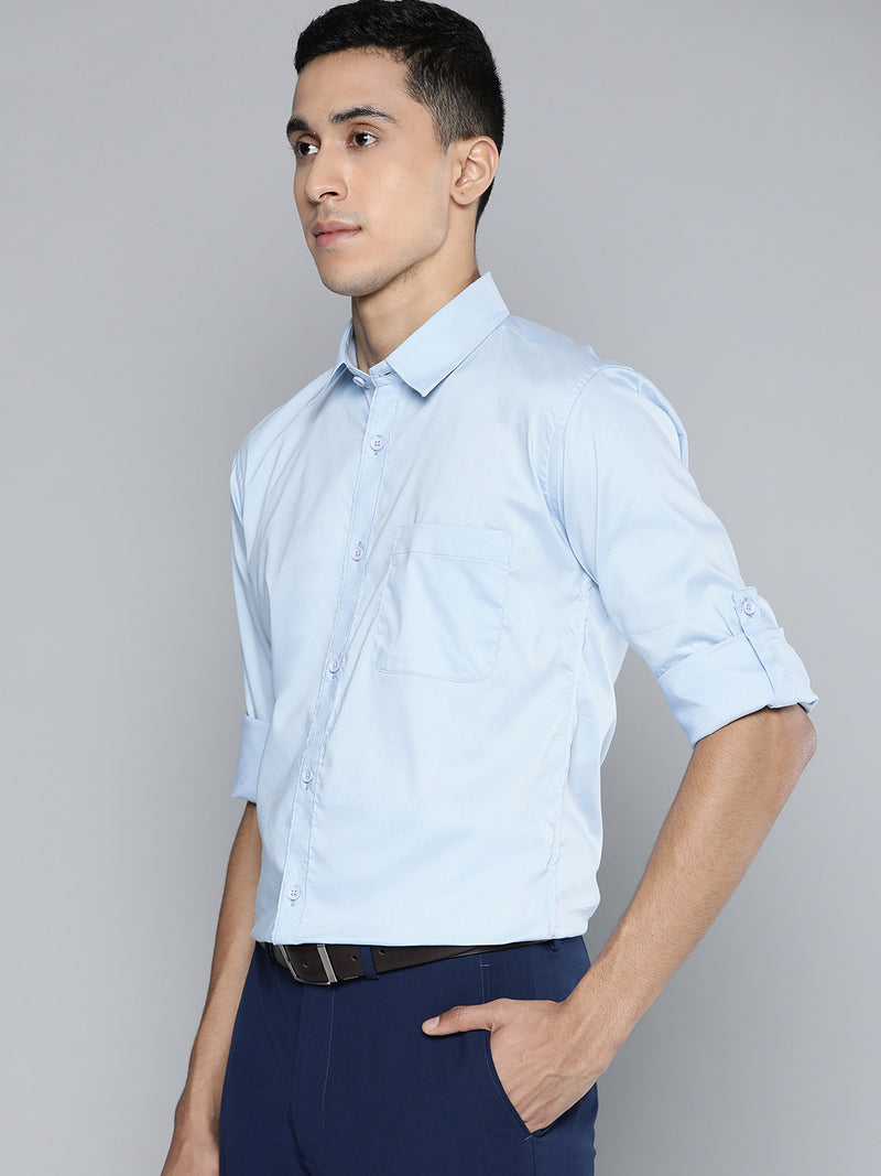 Blue: Solid Lycra Formal Shirt