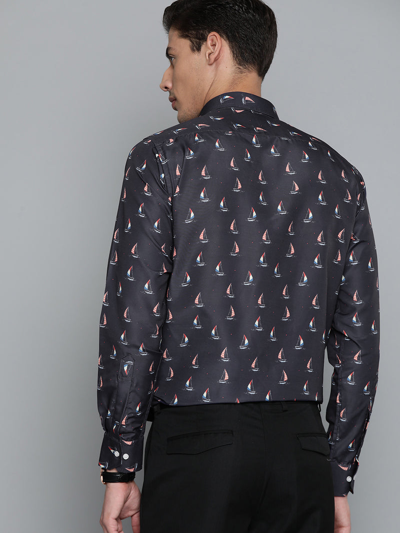 Navy Blue: Conversational Printed Formal Shirt