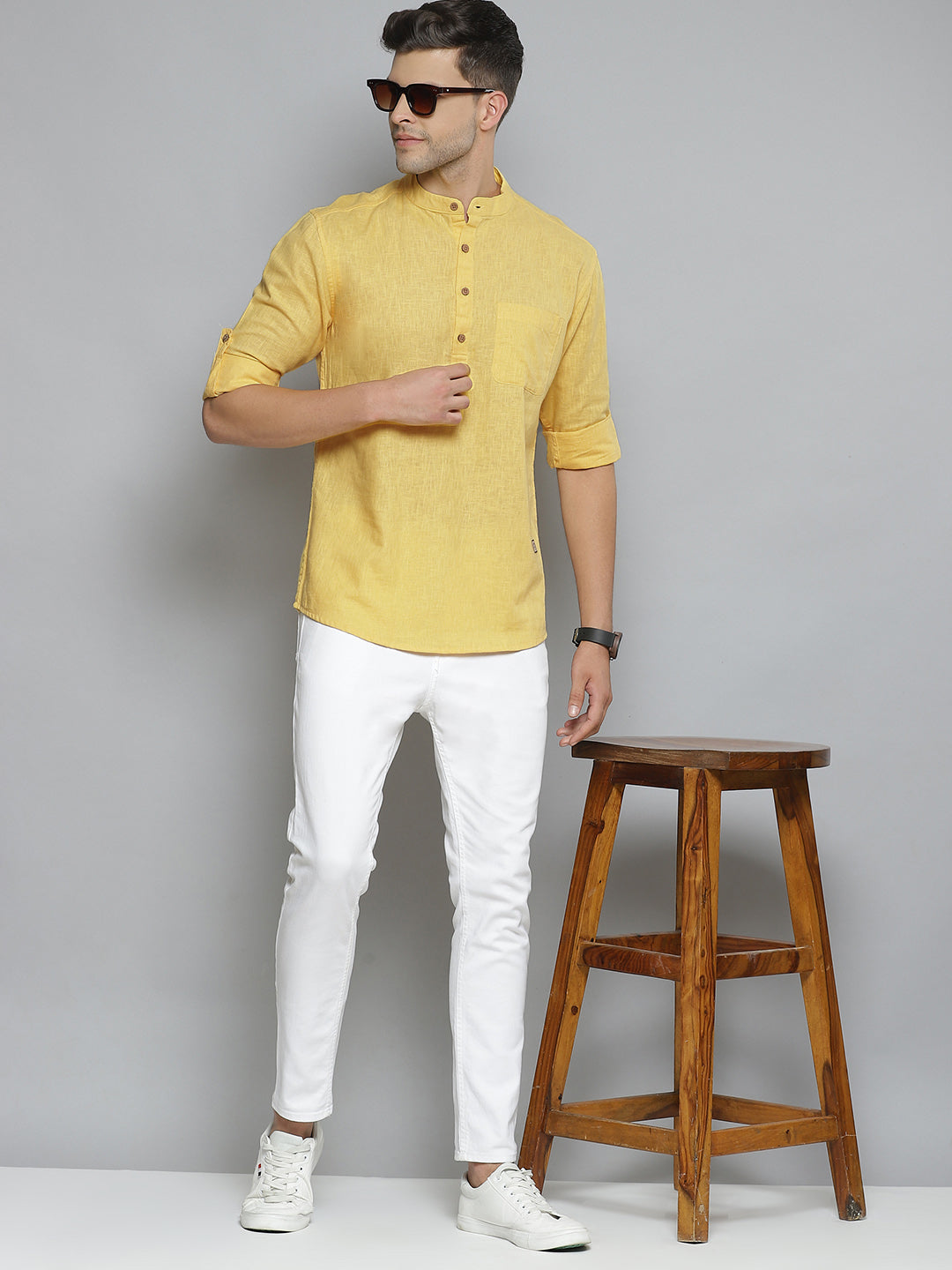 Men Yellow Comfort Slim Fit Short Kurta