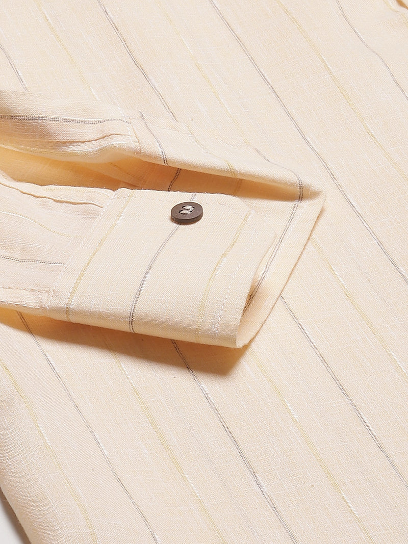 DENNISON Men Peach-Coloured Checked Pastels Kurta