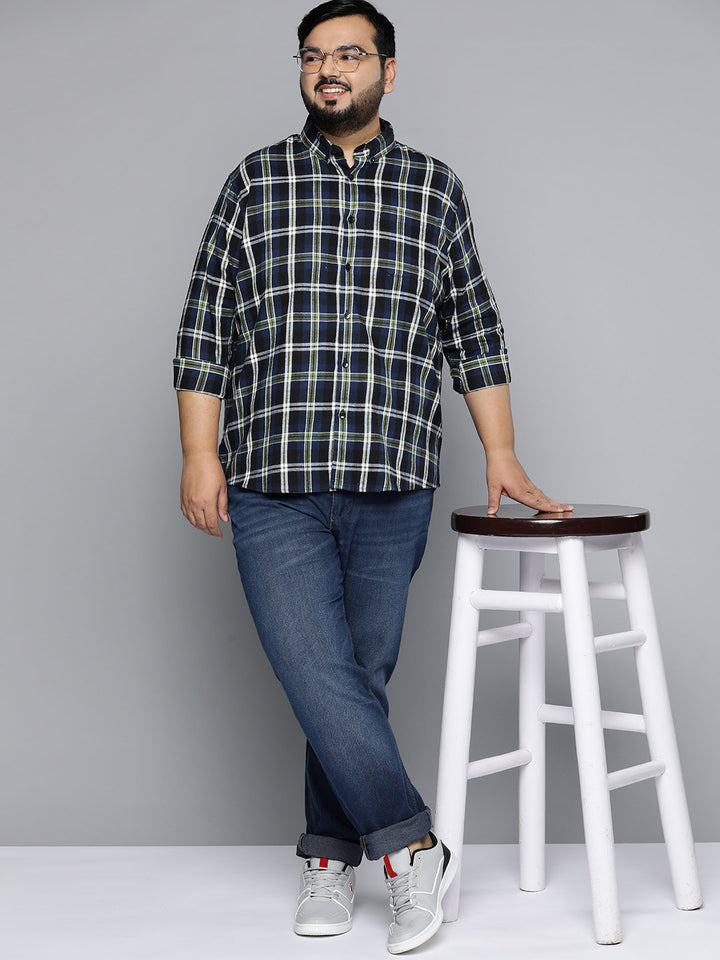 Men Plus Size Smart Checked Casual Shirt