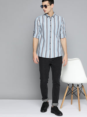 Blue: Striped Formal Shirt