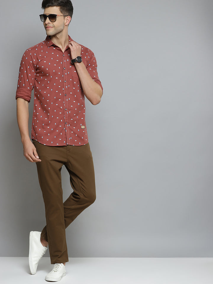 Men Maroon Printed Smart Slim Fit Opaque Casual Shirt