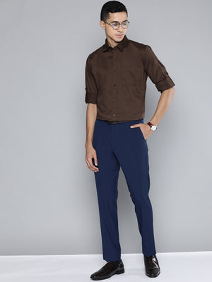 Brown: Solid Lycra Formal Shirt
