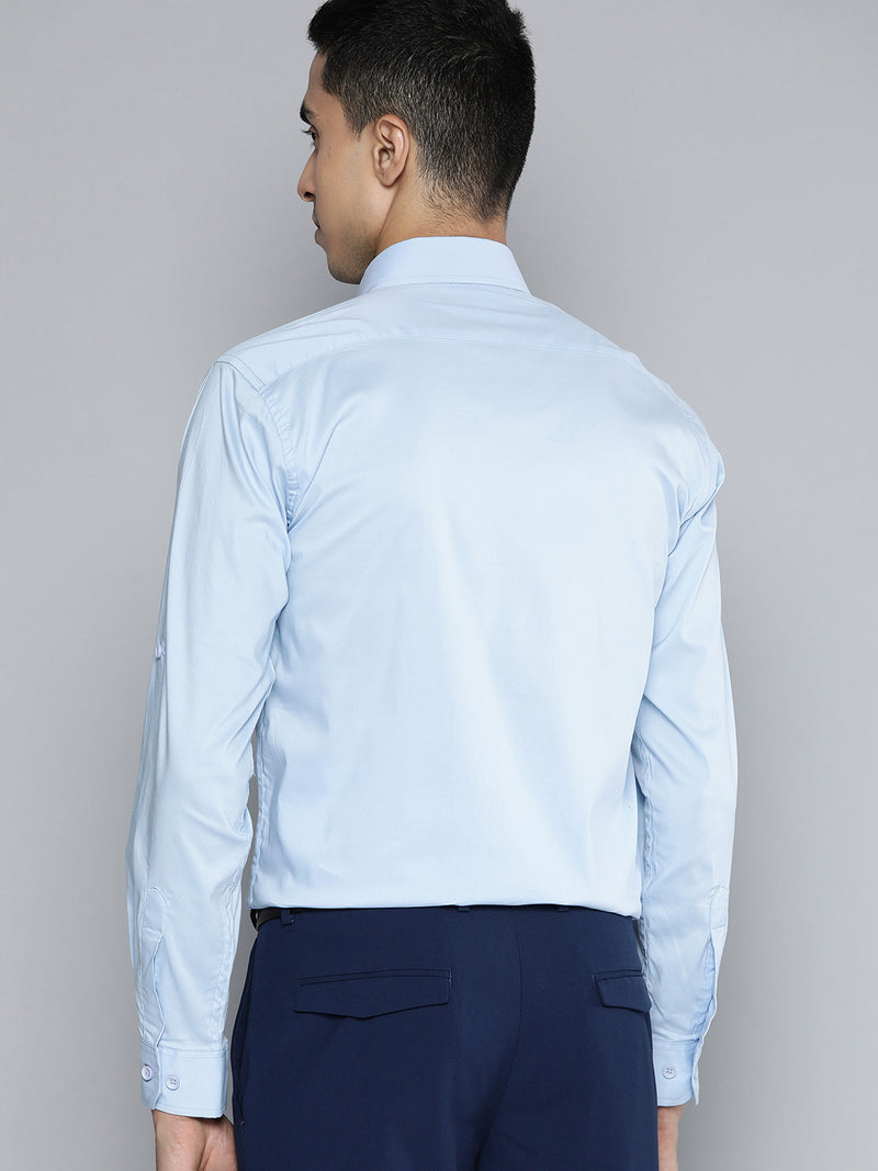 Blue: Solid Lycra Formal Shirt