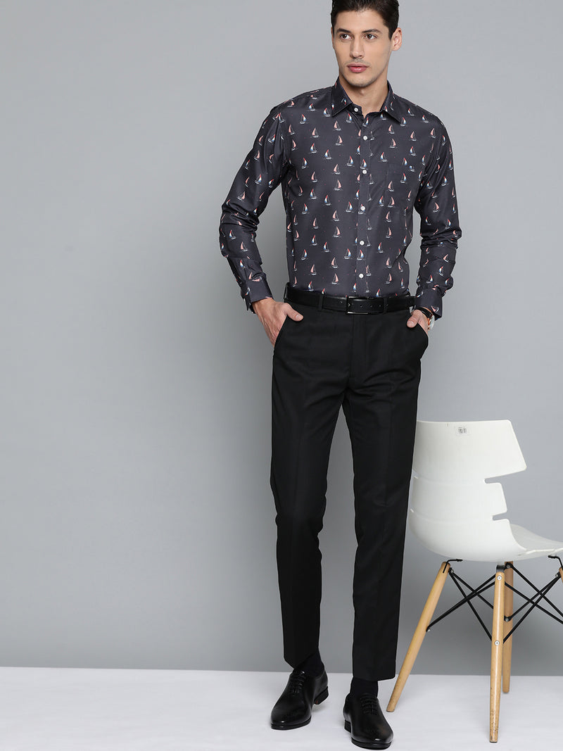 Navy Blue: Conversational Printed Formal Shirt