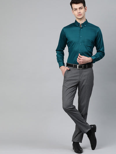 Teal Green: Smart Slim Fit Solid Formal Shirt