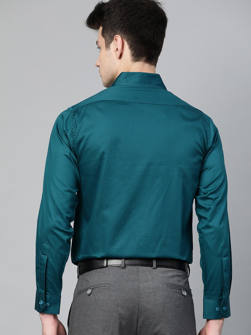 Teal Green: Smart Slim Fit Solid Formal Shirt