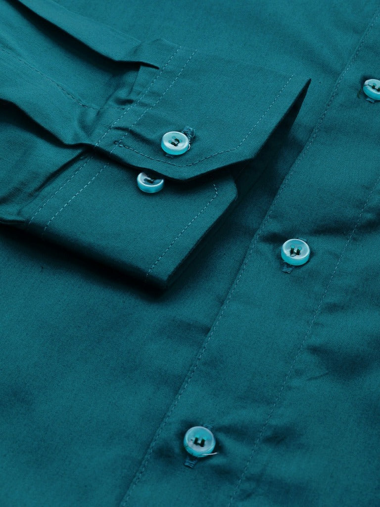 Teal Green: Smart Slim Fit Solid Formal Shirt