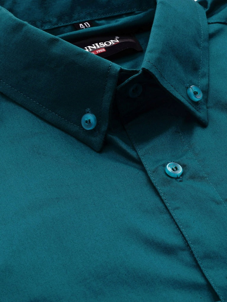 Teal Green: Smart Slim Fit Solid Formal Shirt