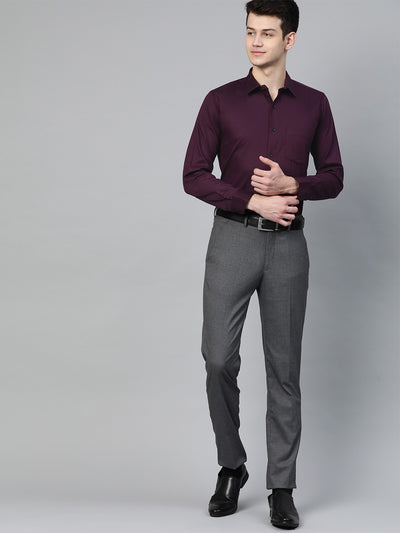 Purple: Smart Slim Fit Solid Twill Formal Shirt