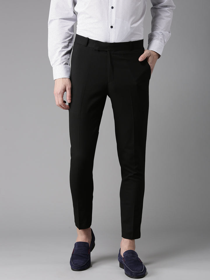 Men Black Tapered Fit Cropped Trousers
