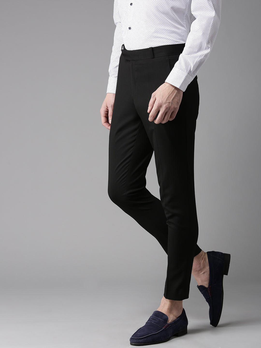 Men Black Smart Tapered Fit Solid Cropped Regular Trousers –  dennisonfashionindia
