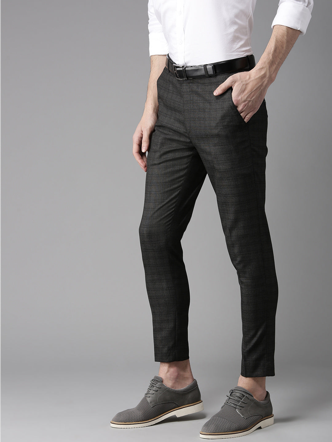 Super Skinny Cropped Mens Grey Check Cropped Trousers Cropped