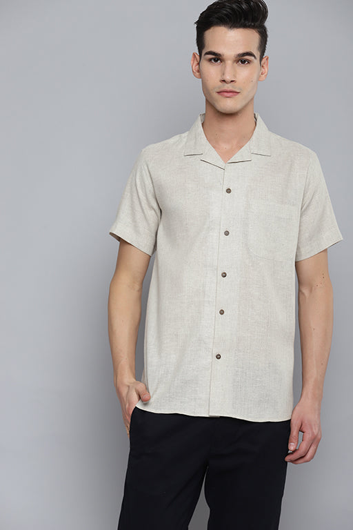 Men Beige Hemp cotton Sustainable Slim Fit Casual Shirt